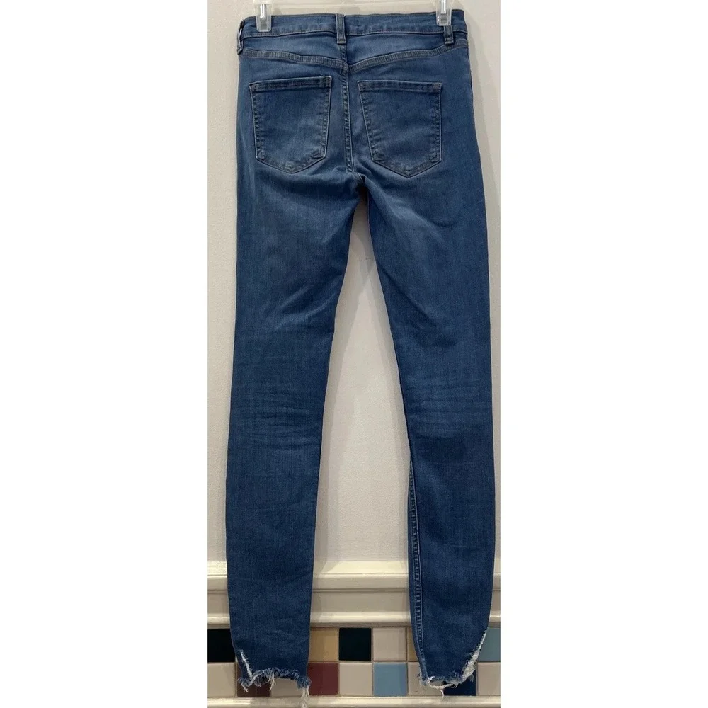 Free People Womens Distressed Ripped High Rise Skinny Jeans Size 25-26
